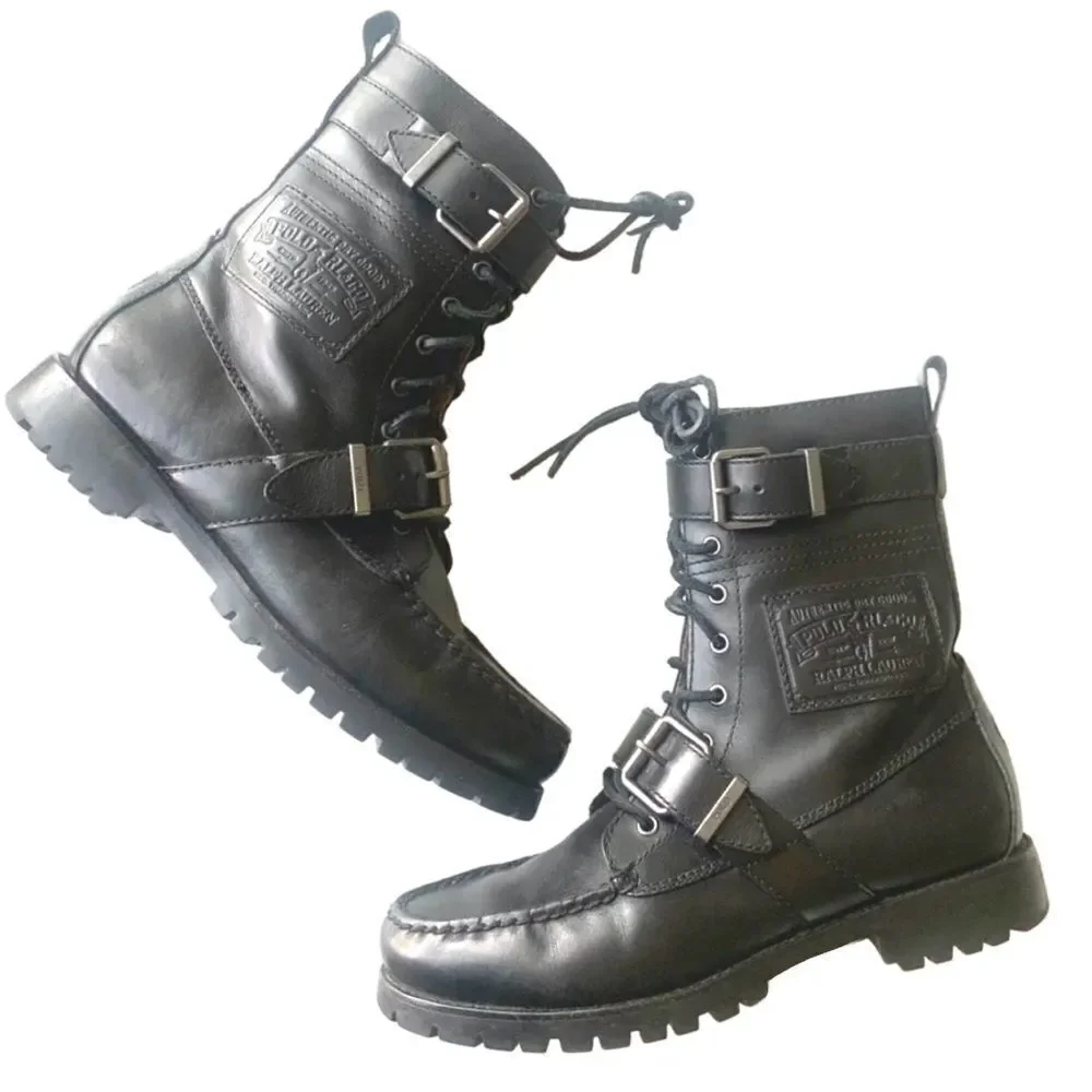 Polo Ralph Lauren Mens Ranger Boot combat bikercore leather black Radbourne 7.